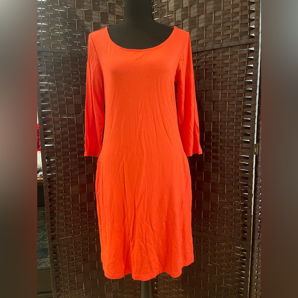 Old Navy Coral Jersey Knit Stretch Cotton Midi Dress with Pockets.